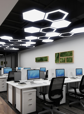 led六边形蜂巢造型灯健身房网咖办公室吊灯商场店铺工业风吊灯具