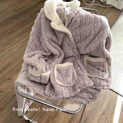 芋泥麻薯~真的暖!法兰绒睡衣冬季家居服加厚珊瑚绒保暖外穿套装