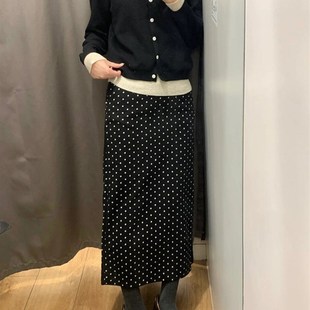 黑色波点半身裙女秋季新款裙子梨型身材大码胖mm遮肚显瘦圆点长裙