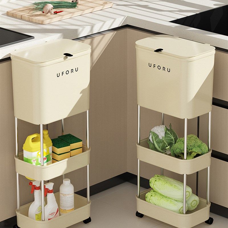 厨房垃圾桶多层带盖免弯腰带轮子可移动厨余垃圾分类专用收纳桶