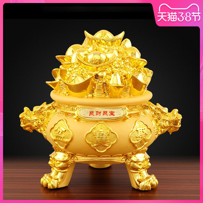 金色聚宝盆沙金聚财聚宝摆件开业乔迁送礼家居客厅装饰元宝储蓄罐
