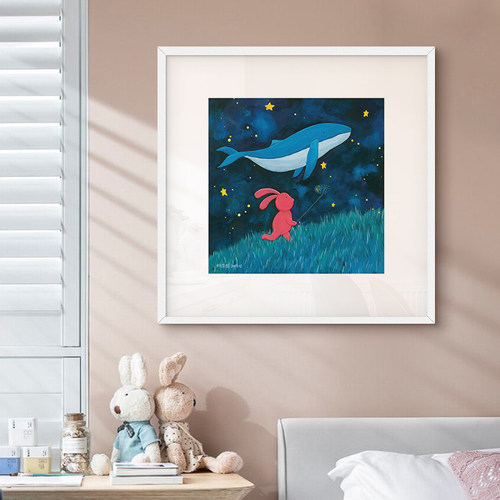 鳟鱼 签约艺术家刘海轮作品 卡通鲸鱼装饰画儿童房画卧室床头挂画