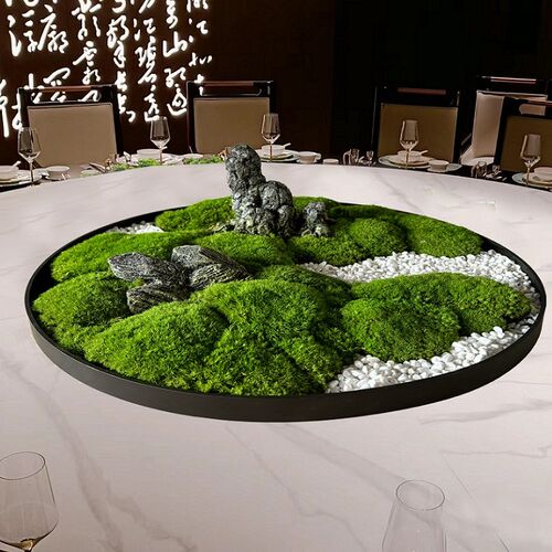 酒店餐桌花永生苔藓造景大圆桌中间转盘摆件装饰品微缩景观摆台