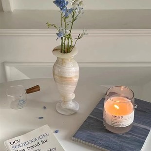 中古风玉石花瓶韩系法式复古浪漫艺术摆件花器大号软装饰品