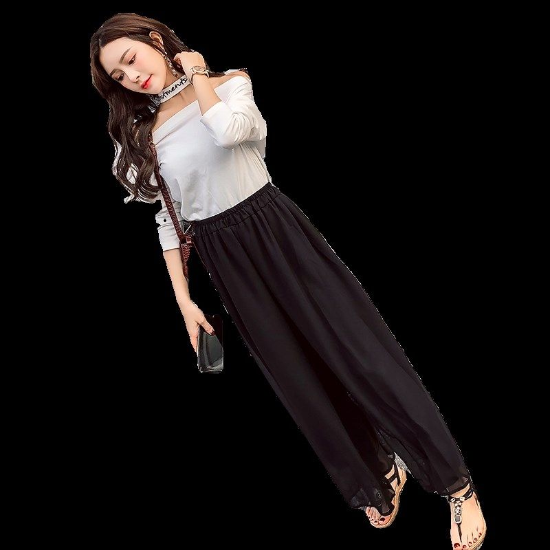 雪纺阔腿裤女夏季新款薄款百搭垂感宽松沙滩高腰九分休闲长裤裙子