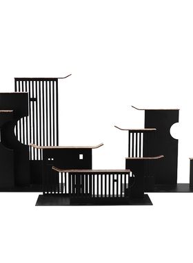 新中式禅意金属屋檐摆件家居客厅玄关酒柜装饰品办公室艺术品摆设