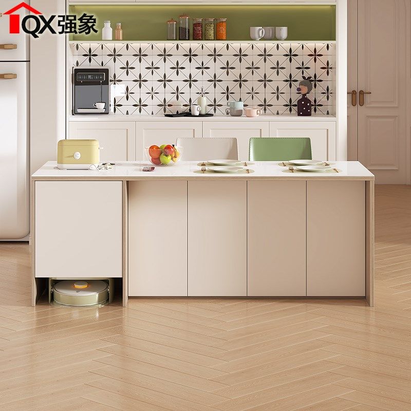 岩板储物岛台餐桌一体小户型家用中岛台茶吧台扫地机柜定制E66,住宅家具,岩板餐桌,淘宝优惠券,粉丝福利购,淘宝优惠卷