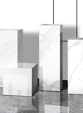 白色石墩展台摆件客厅售楼部艺术装饰品展示台商场大理石雕塑底座