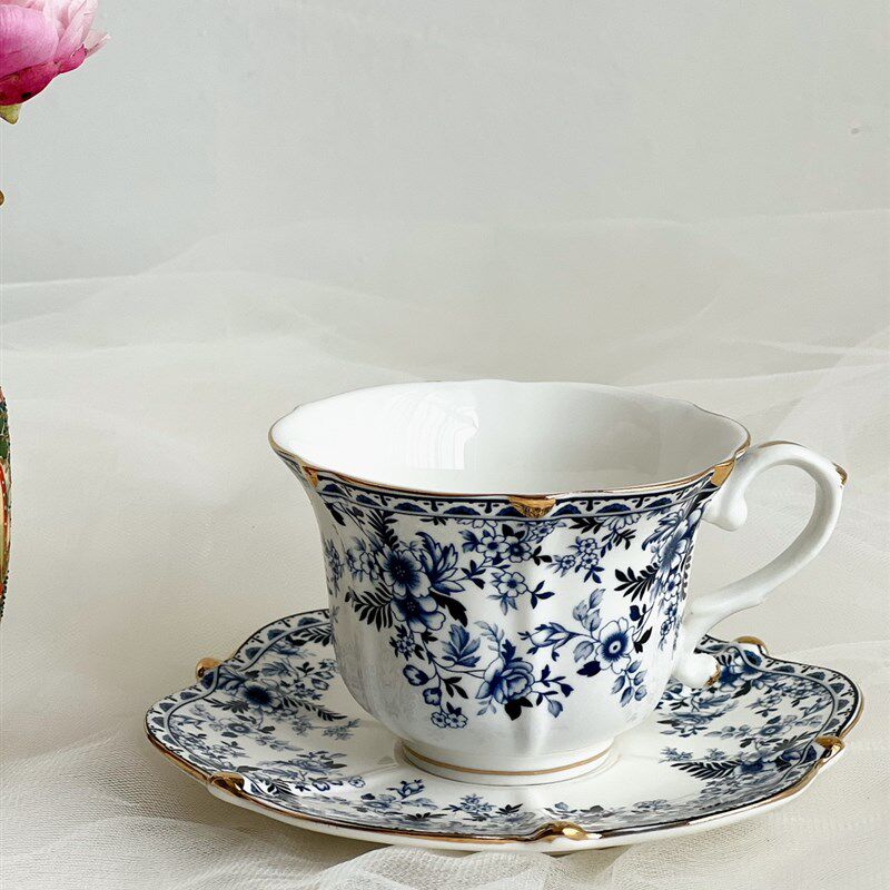惊艳款  出口单气质上镜款优雅的蓝花白色陶瓷咖啡杯