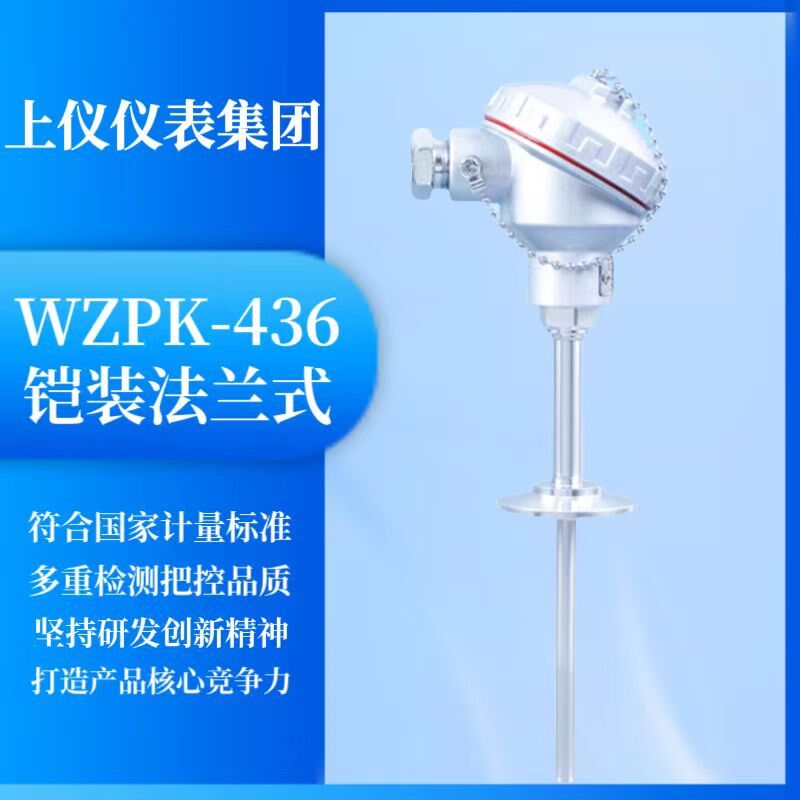 上仪热电阻WZPK-436 pt100温度传感器精度A级 -50-200 法兰DN25