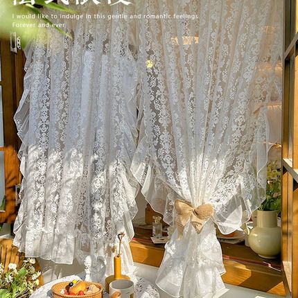 法式白色浪漫蕾丝洛可可荷叶边纱帘复古宫廷风隔断半帘装饰小窗帘
