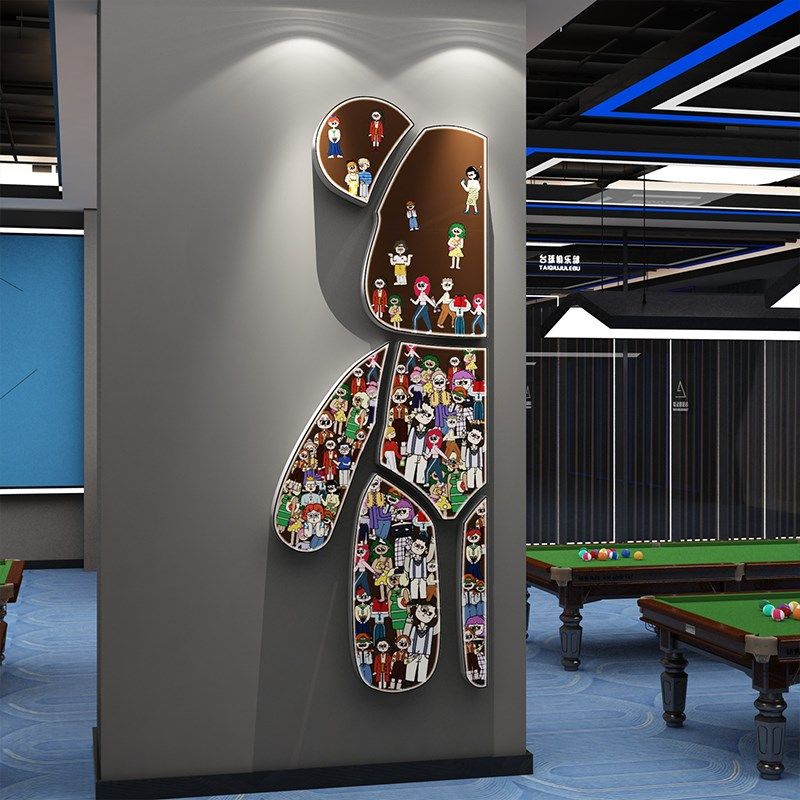 台球厅装饰画桌球室用品大红打卡公仔背景墙面3d立体海报墙贴,家居饰品,文化墙贴,淘宝优惠券,粉丝福利购,淘宝优惠卷