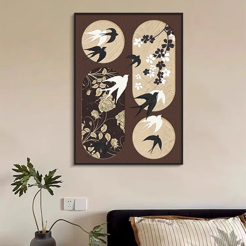 侘寂风高级感装饰画复古艺术法式餐厅卧室墙面挂画中古客厅落地画