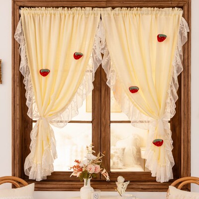 法式奶油纱帘田园风洛可可儿童房公主窗帘小窗户短飘窗免打孔隔断
