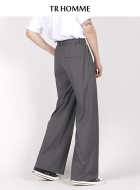 TR HOMME夏季薄款阔腿裤男宽松直筒长裤垂感拖地宽大休闲裤男港风