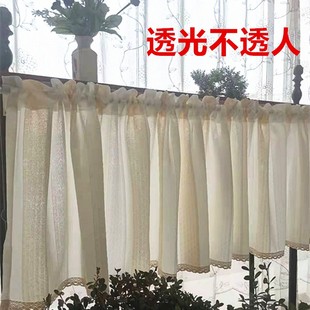 定制北欧竖条纱帘透光不透人飘窗半帘厨房门帘洗手台橱柜防尘窗帘