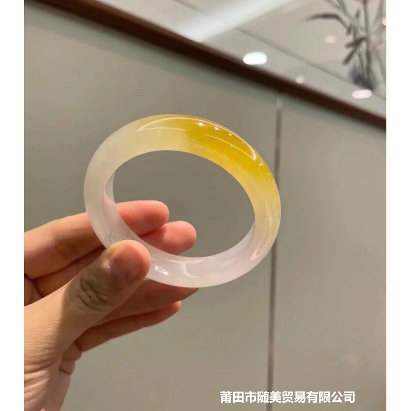 翡翠手镯女款冰种黄翡天然缅甸翡翠飘绿圆条贵妃高冰玉石镯子细条