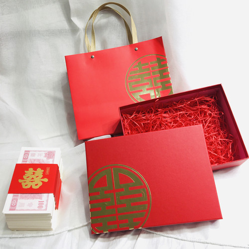 聘礼结婚彩礼盒子10万礼金箱定亲礼袋包装大气婚嫁陪嫁钱袋彩金