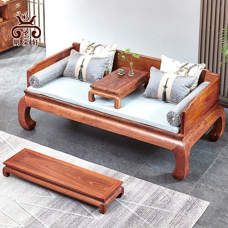 明荣轩中式红实木古典家具刺猬紫檀素面独板罗汉床三件套花梨床榻,住宅家具,红木床,淘宝优惠券,粉丝福利购,淘宝优惠卷