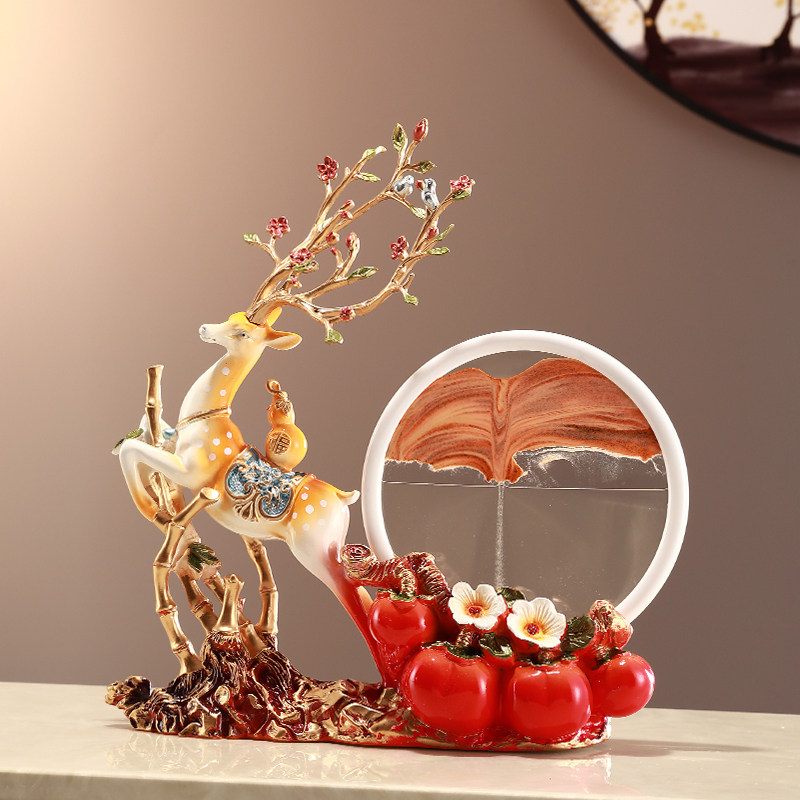 创意流沙画招财鹿摆件客厅玄关电视柜酒柜柿子装饰品沙漏乔迁新居