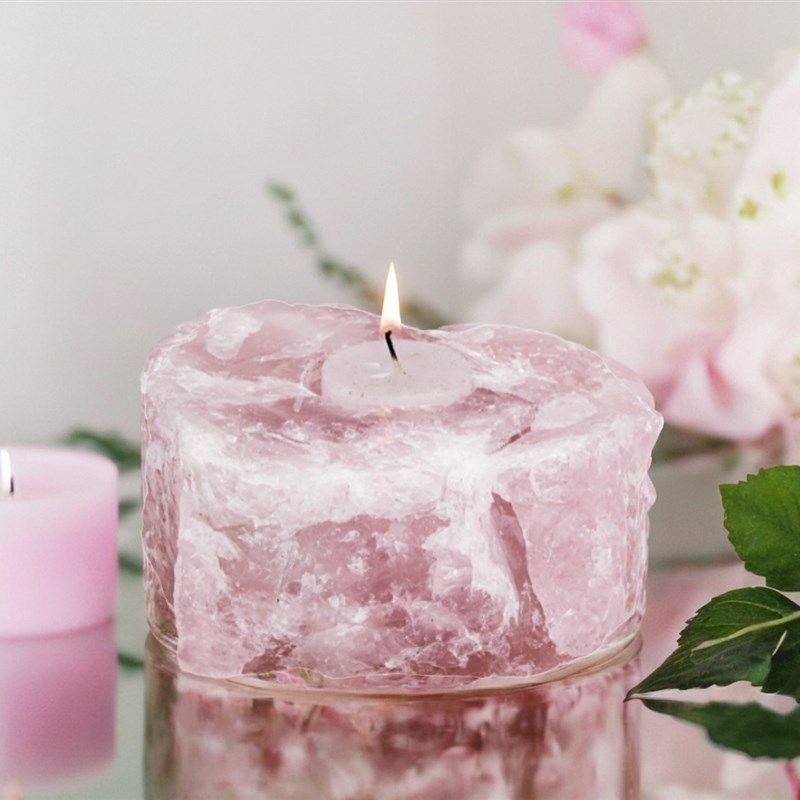 现 纽约下城公园进口手工制作满面桃花粉水晶原石茶烛蜡烛托烛台,家居饰品,桌面摆件,淘宝优惠券,粉丝福利购,淘宝优惠卷