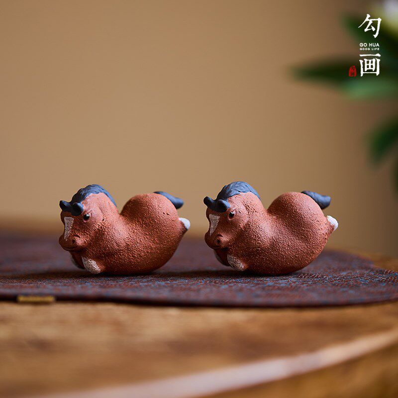 宜兴紫砂生肖马茶宠小摆件创意不倒翁茶桌精品茶从可养全手工茶玩