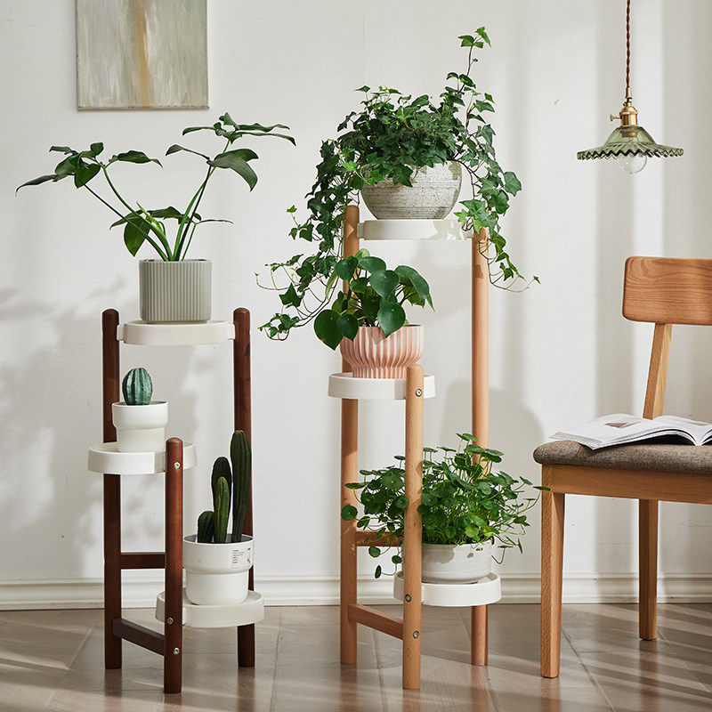 室内花架客厅阳台落地式实木电视柜旁家用装饰花盆架多肉花架子