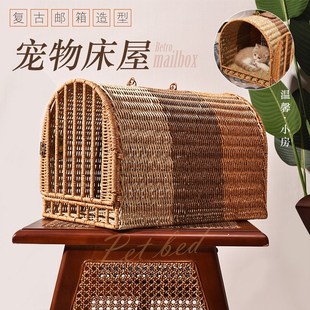外带便捷式猫笼手提藤编猫窝方便携带宠物窝车载狗窝宠物航空箱大