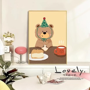 多巴胺餐厅装饰画桌面摆件卡通动物儿童房挂画趣味餐桌背景墙壁画