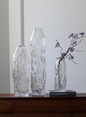 OOOOH侘寂风冰纹玻璃落地大花瓶马醉木吊钟枝条水培大号花瓶摆件