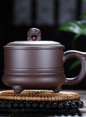 紫砂杯茶杯带盖宜兴纯手工办公杯礼品定制可刻字紫砂杯水杯家用