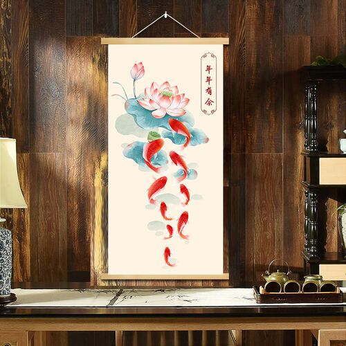 旺运生财荷花九鱼图年年有余挂画装饰画电表箱走廊玄关聚财客厅