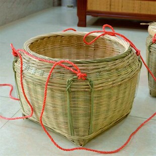 箩筐竹编圆形大号带盖加厚圆形结婚喜庆底部加固超承重100斤可挑