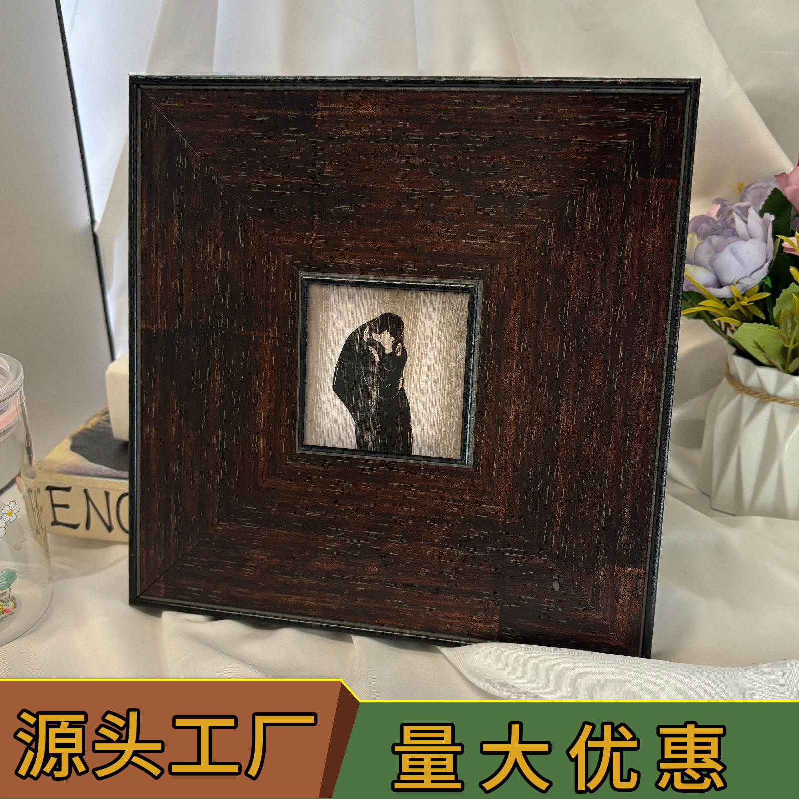 美式实木画框复古油画框装裱自装带玻璃背板相框装饰油画空框挂墙图片