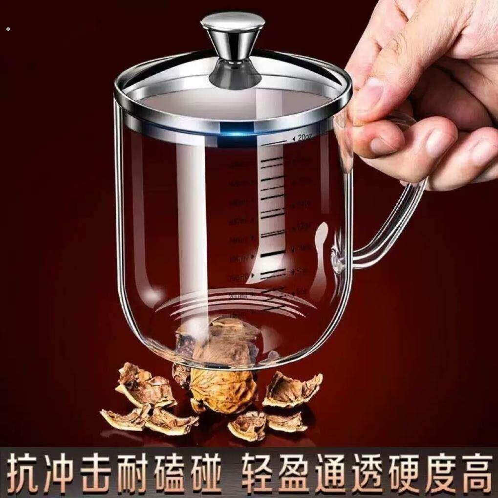 德国刻度杯子高硼硅耐高温计量牛奶咖啡杯玻璃茶杯带盖冷饮水杯
