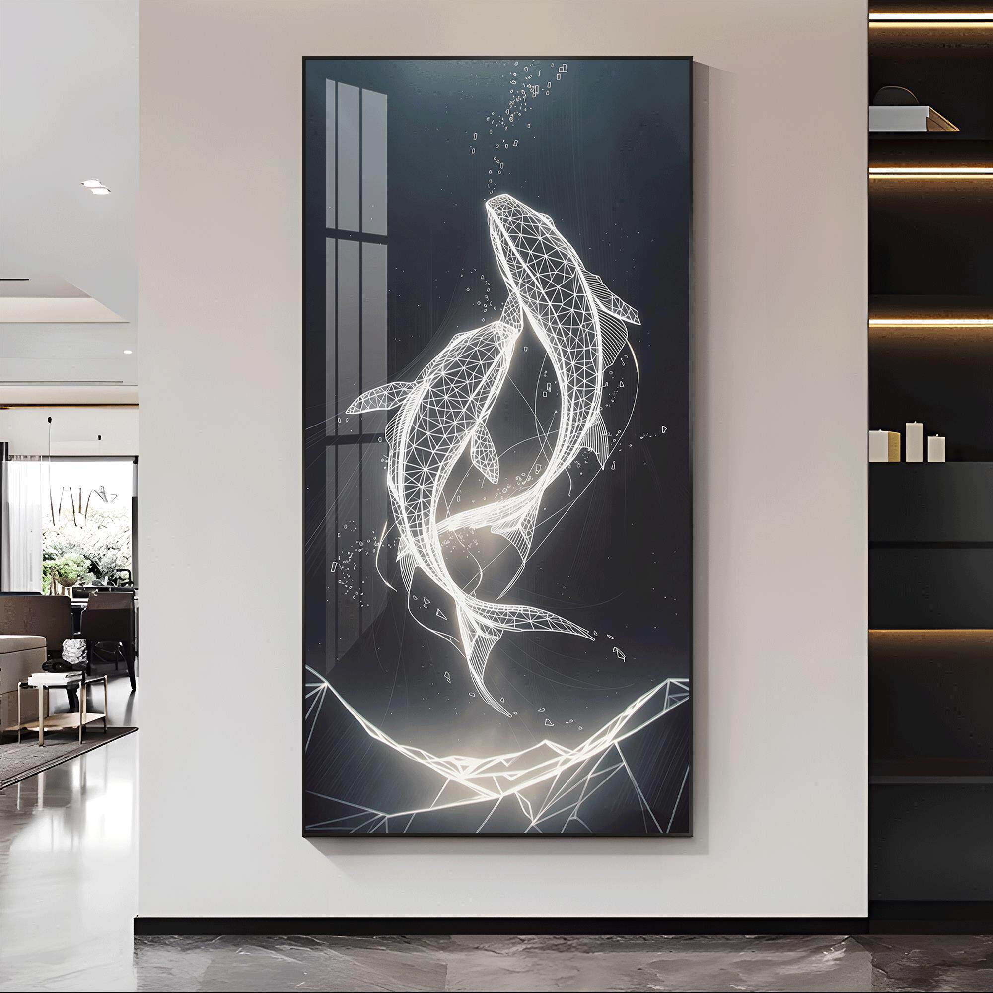 鲸鱼抽象线条简约现代入户玄关装饰画客厅高档走廊过道挂画墙壁画