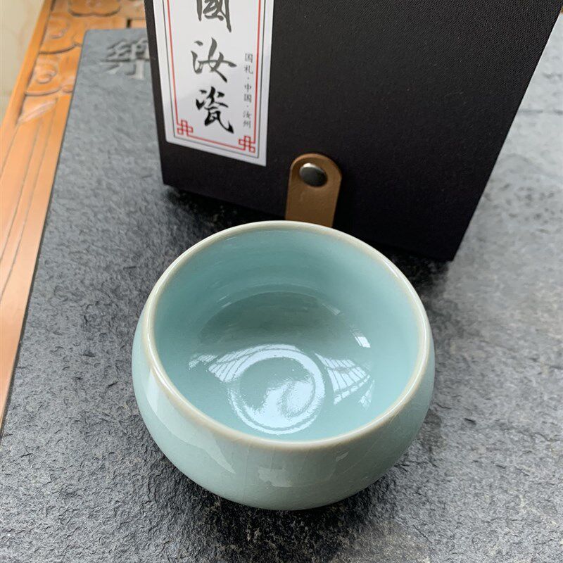天青釉大号禅定杯原矿香灰胎开片汝瓷养生茶杯天然汝州原产地手工