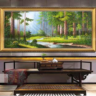有框手绘高档欧式 饰挂画 森林流水风景聚宝盆油画家居办公室别墅装