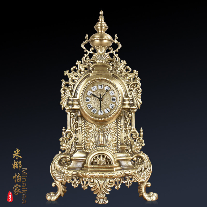欧式大号黄铜静音座钟现代客厅仿古石英钟表别墅酒店办公奢华摆件