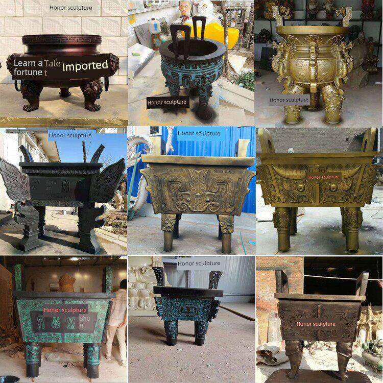 玻璃钢九龙香炉雕塑彷铜四足方鼎青铜鼎佛堂寺院寺庙佛寺供奉摆件