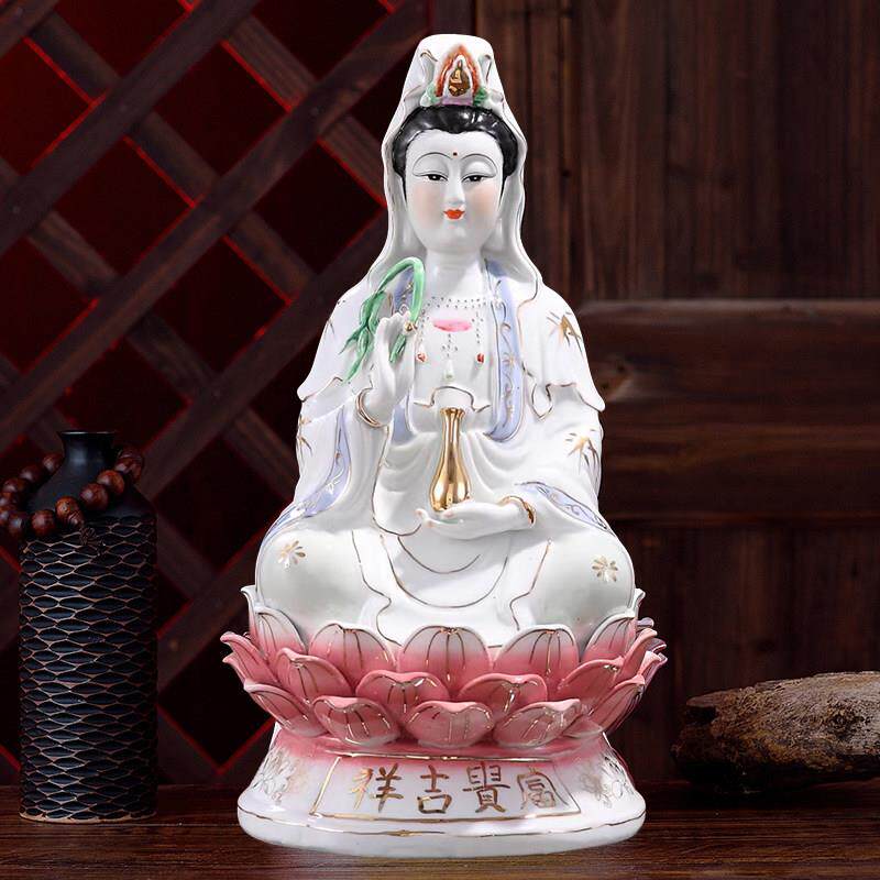 陶瓷观音菩萨坐莲佛像家里请佛客厅供奉摆件南海观世音菩萨神像