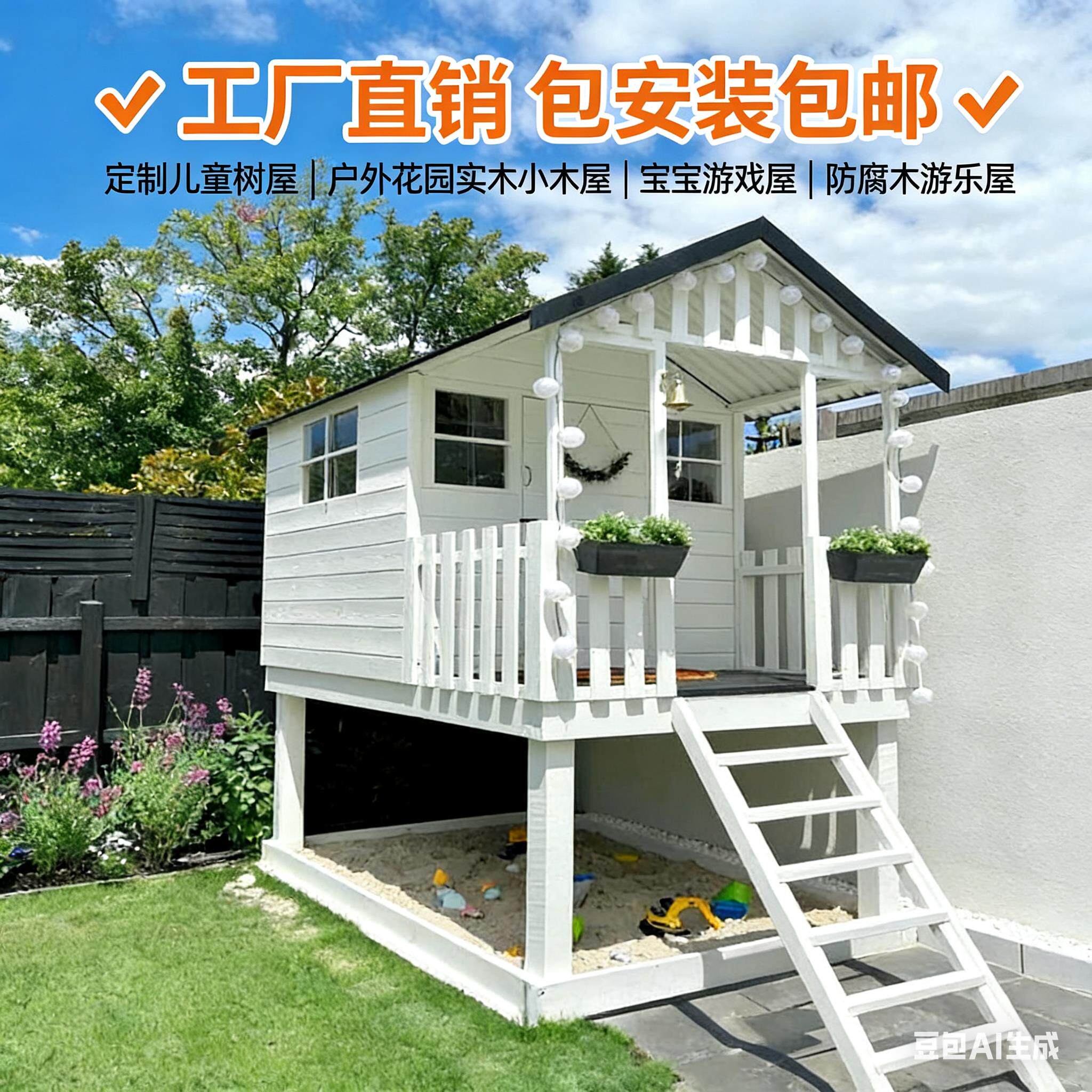 定制庭院小木屋户外组装儿童游戏屋树屋防腐木移动花园凉亭实木房
