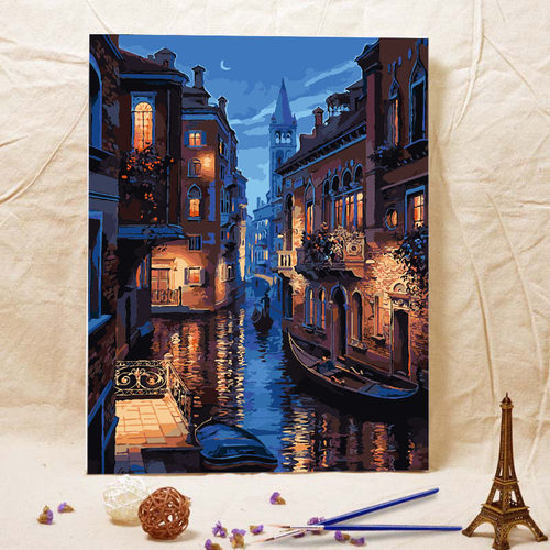 diy数字油画风景名画壁画自己填色手绘油彩客厅装饰画 威尼斯夜景