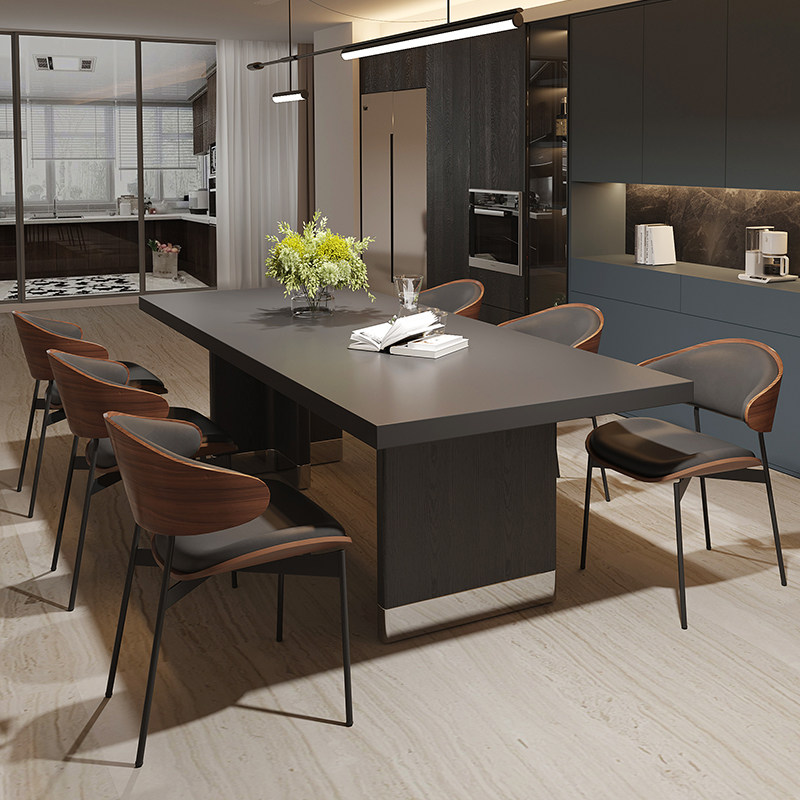 意式极简长方形黑色茶桌岩板实木脚复古包豪斯风大户型餐桌椅组合,住宅家具,岩板餐桌,淘宝优惠券,粉丝福利购,淘宝优惠卷
