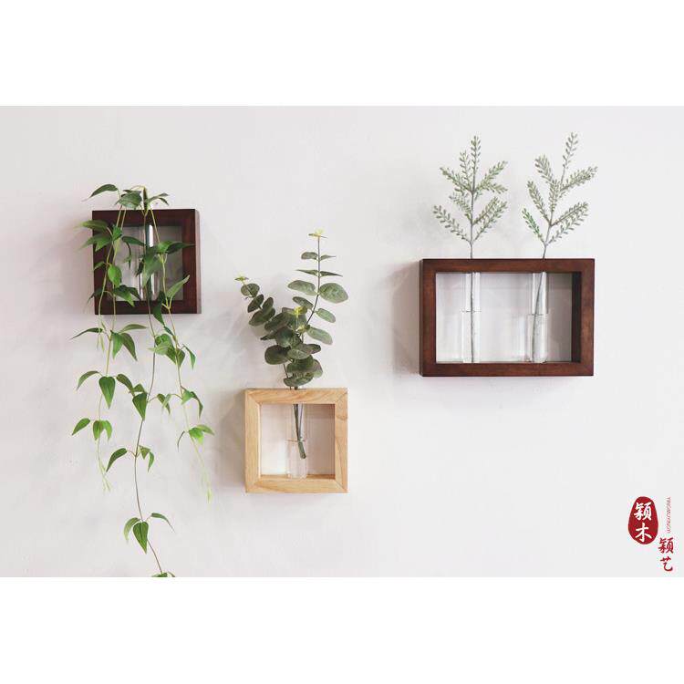 原木北欧风格INS创意水培养鲜花干花花瓶植物架墙上装饰壁挂