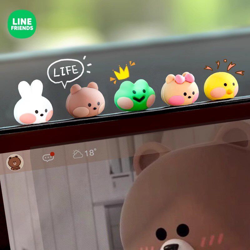 LINE汽车饰品车载迷你小摆件卡通可爱中控台屏幕电动车公仔装饰