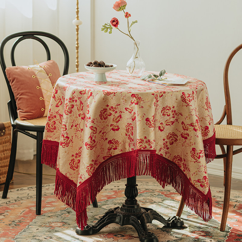 雨雾梅影红香桌布新年复古红色结婚喜庆桌布氛围感圆桌茶几台布,居家布艺,桌布,淘宝优惠券,粉丝福利购,淘宝优惠卷