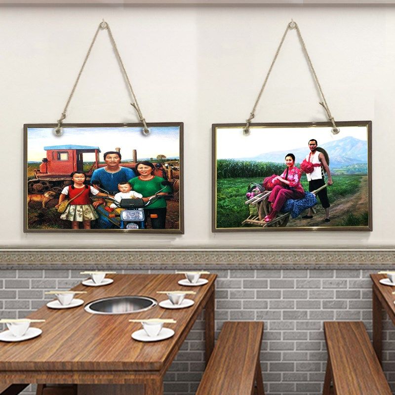 东北民俗风情农家乐饭店农庄院墙面复古麻绳边框个性和谐家庭挂画,家居饰品,现代装饰画,淘宝优惠券,粉丝福利购,淘宝优惠卷