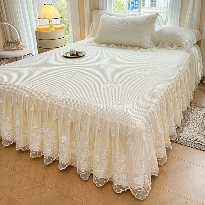 a类凉感冰丝海洋丝凉席床裙三件套高级感蕾丝刺绣边床罩软垫夏季,床上用品,冰丝席,淘宝优惠券,粉丝福利购,淘宝优惠卷