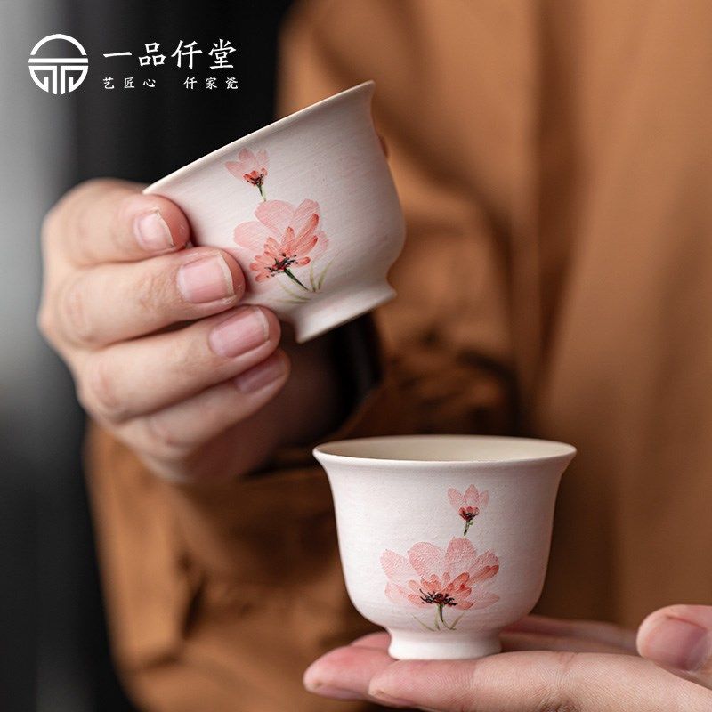 一品仟堂手绘虞美人高端办公家用女士泡茶专用陶瓷功夫茶具主人杯,餐饮具,茶杯,淘宝优惠券,粉丝福利购,淘宝优惠卷